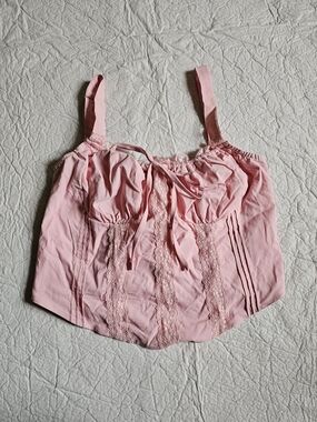 Pink Lace Trim Crop Camisole Top